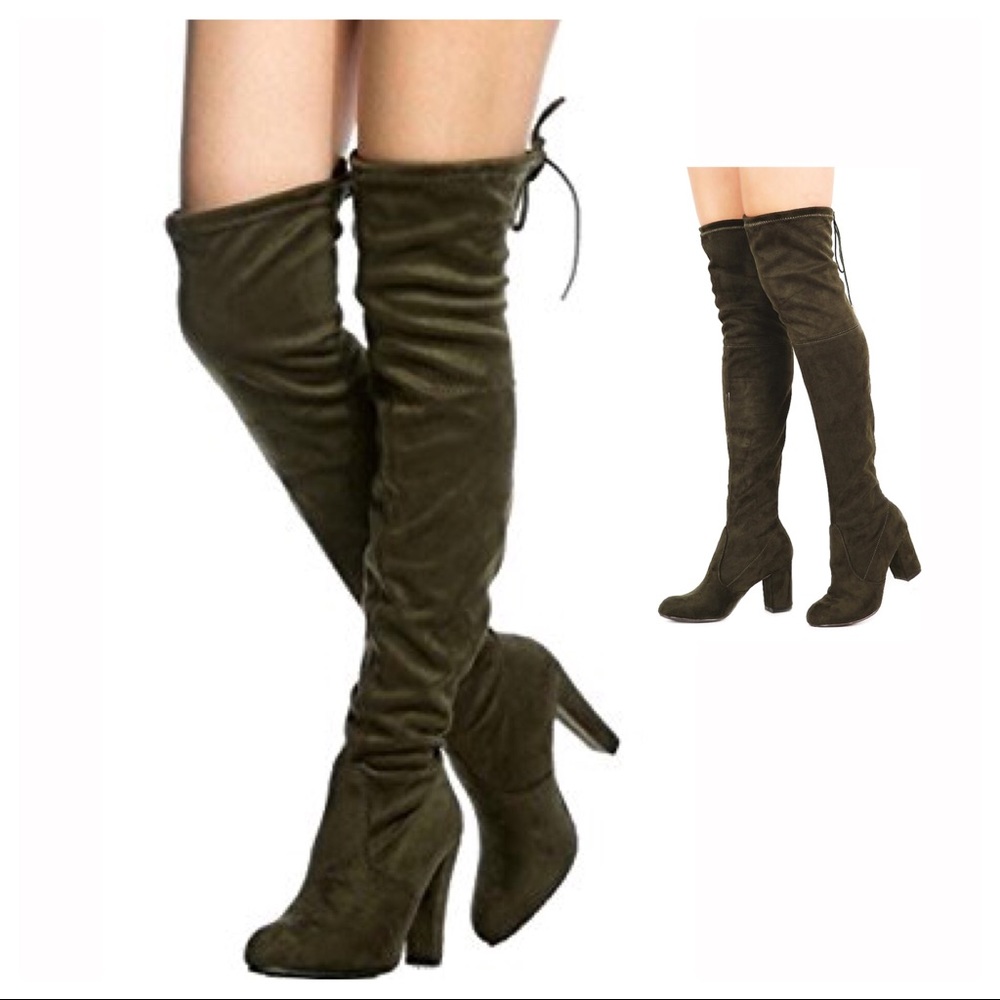 Olivia Jaymes over the Knee Boots in olive color